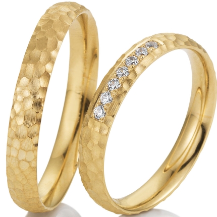 Schmales Ringpaar aus Gold in Wabenmeer-Optik