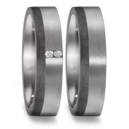 Ringpaar aus Tantal mit Carbon und wahlweise zwei Brillanten