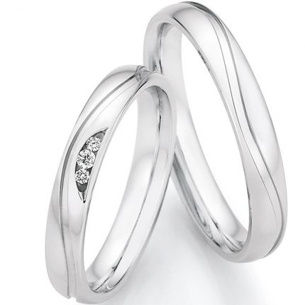 Poliertes Ringpaar aus Silber mit wahlweise Brillantverlauf