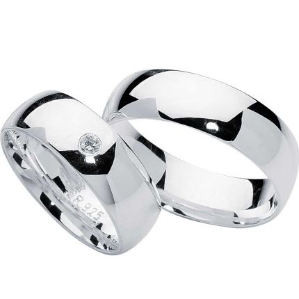 Breites Ringpaar aus poliertem Silber wahlweise mit Zirkonia